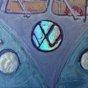 Original VW drawing, watercolor, ink, acrylic on Bristol Paper Beautiful Colors Unframed Heather Montgomery Art, holo foil, hippy art VW luv image 5