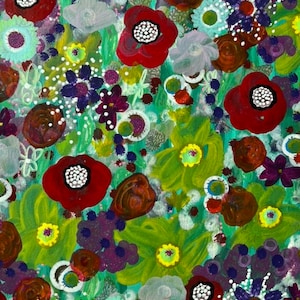 Flowers painting original, abstract wildflowers,  Modern vibrant glossy colors expressive, acrylic, ink, flowers painting on paper 12x11.5