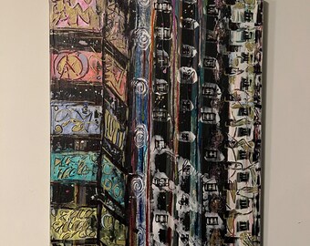 Textured Cityscape Painting | Modern Abstract Canvas Art with Foil (24x18)