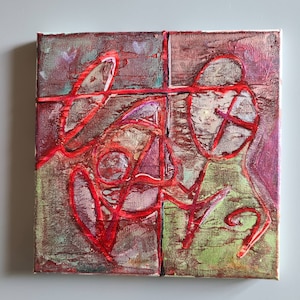 Modern contemporary spiritual Original Textured iridesent Abstract Acrylic Painting 8x8 Beautiful Colors. Christian. Have faith.