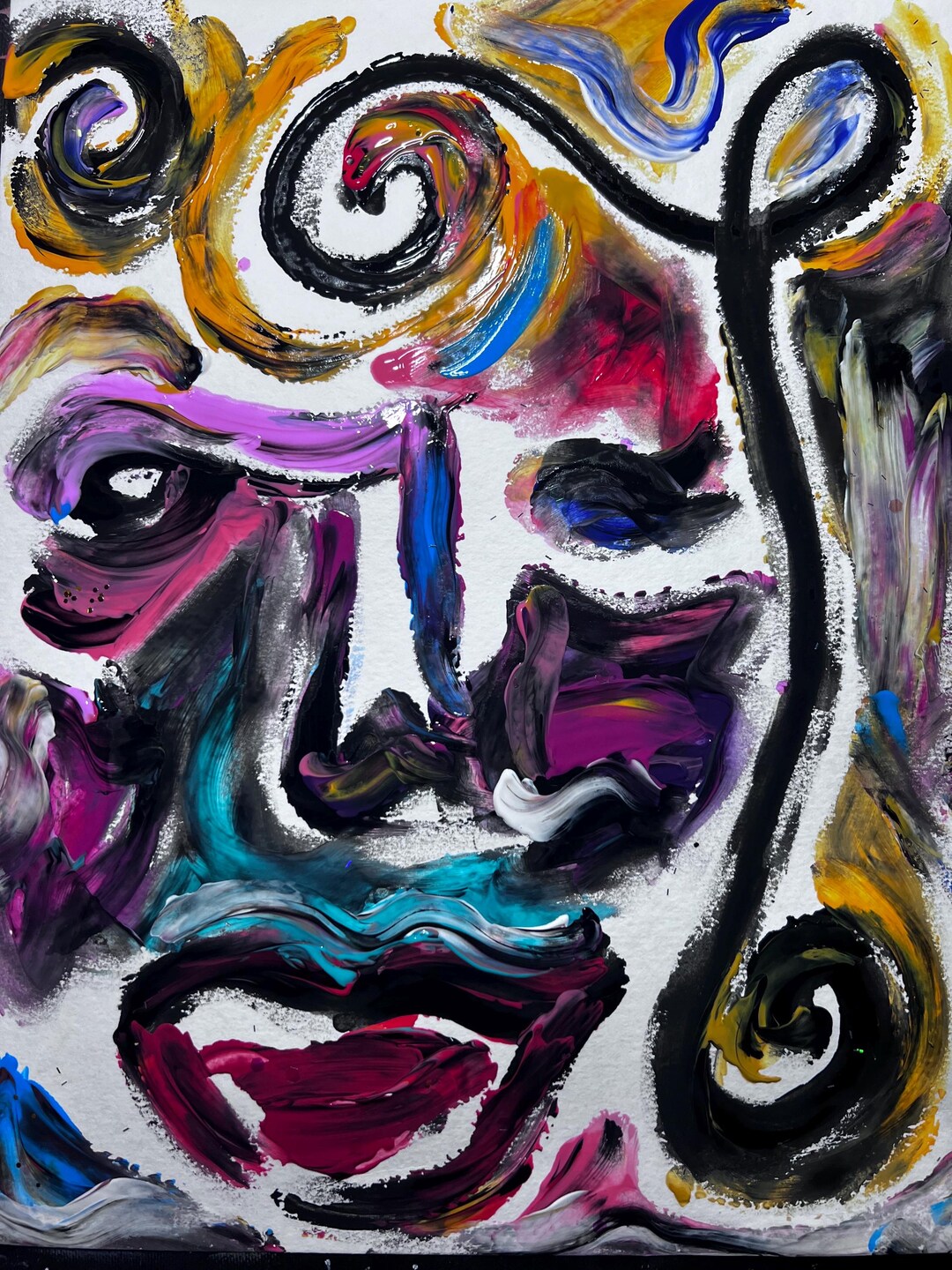 Abstract Face Painting, Original Textured Acrylic Portrait, 8x11 - Etsy