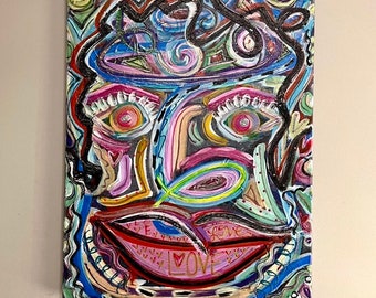 Abstract Face Painting, Original Figurative Artwork, abstract Portrait, Modern Face, contemporary, Iridescent, 20x16 Canvas Gallery Wall Art