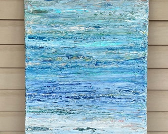 Blue painting, XL Textured Original Wall Art, Ocean, water, acrylic 24x36 large, canvas art, iridescent blues reflective colors, beach house