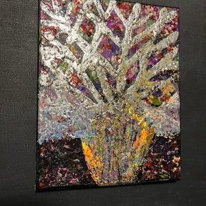 Abstract Textured Flowers Acrylic Painting on 10x8 Canvas Original Abstract Colorful Flowers , vase Thick Texture 3D Acrylic foil art, Mom