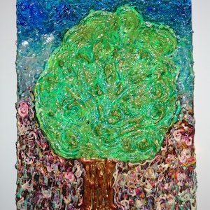 Green Tree Original Handpainted Abstract Acrylic Textured Painting on 10x8 Canvas Board Heather Montgomery