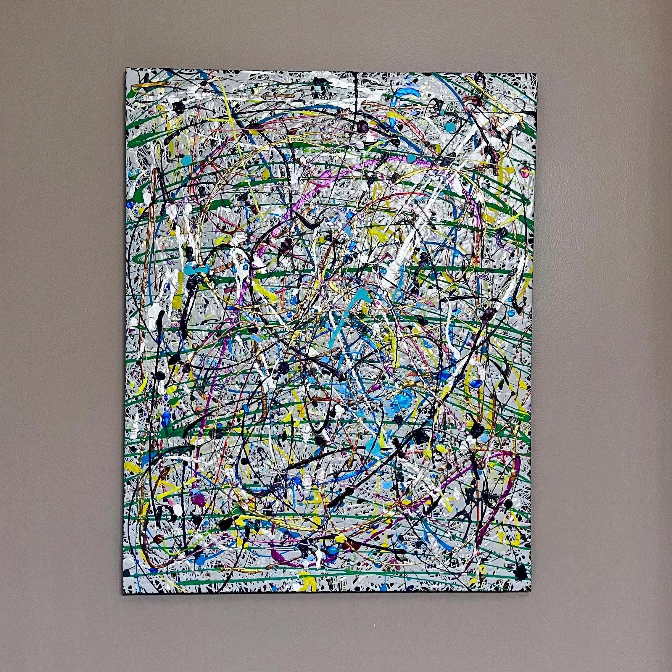 Multicolored Original Acrylic textured painting layered design, happy dopamine art, fluorescents, matte, metallics, splatter, drip, pollock