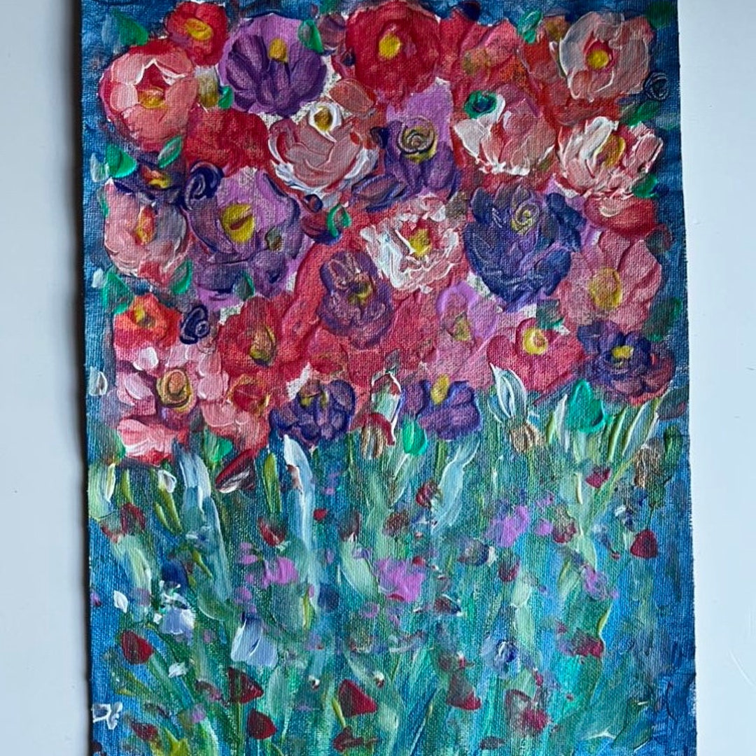 Flowers Painting Pink and Purple Wall Art Abstract Floral Etsy