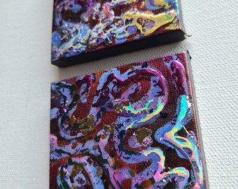 Handpainted magnets 2 Original's colorful Abstract canvas art magnet office art home frig contemporary art magnet 2.5x2.5in