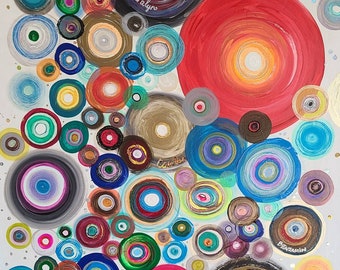 Large Modern abstract 3D textured circles original design, Original Abstract Circles Multicolored contemporary canvas, XL Made to order art