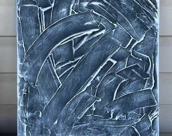 Textured Black and White Abstract Canvas Art: Modern Home Decor (20x16)