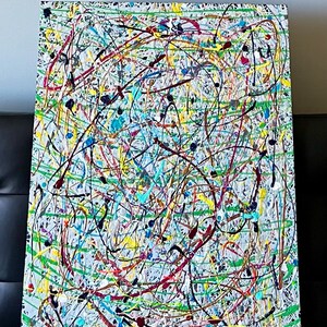 Textured Acrylic Splatter Painting, Fluorescent & Metallic Accents, 22x28