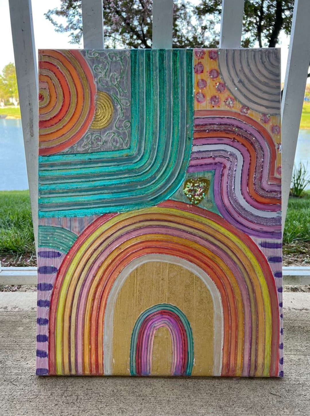 Picture Idea: Plaster Wall Art 24X18 Colorful Boho Textured Acrylic Painting On