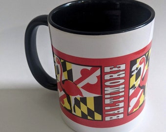 Maryland State Flag inspired Flamingosaurus 12 oz Mug