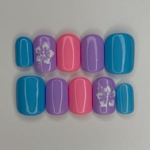 Customizable tropical rainbow press-on nails