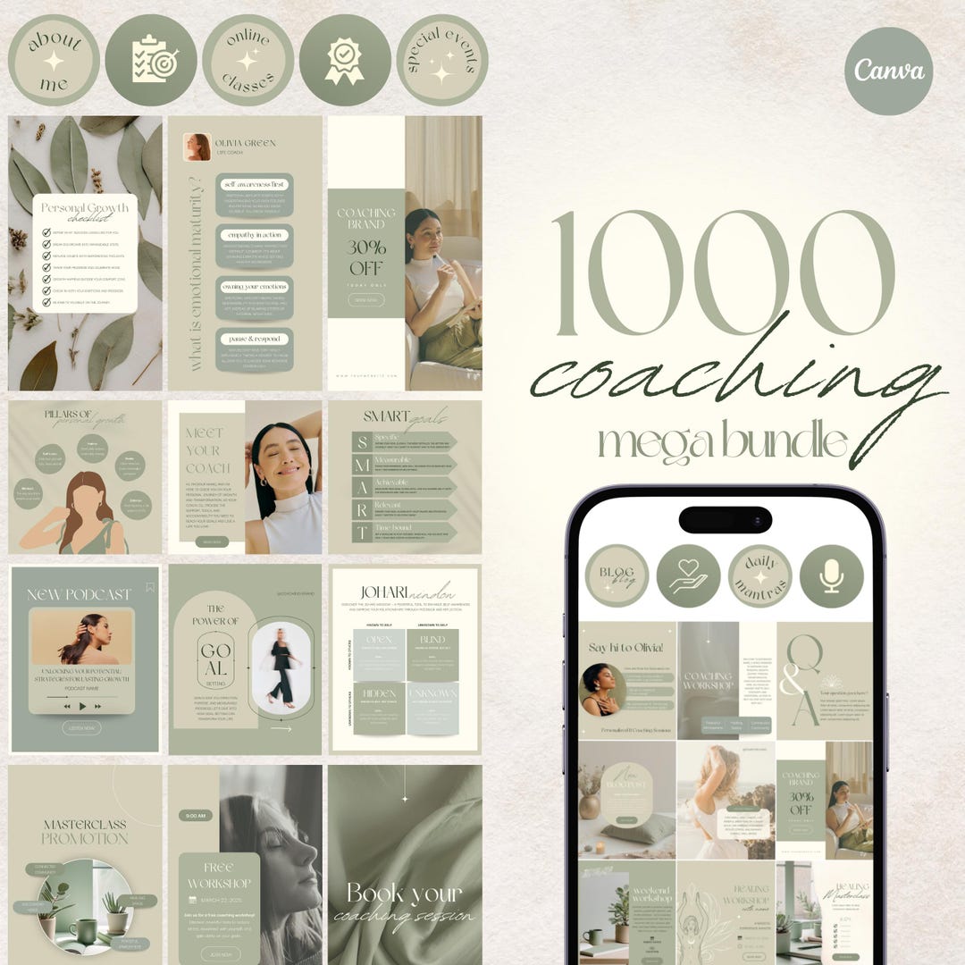 1000 Coaching Instagram Templates: Life Coach Social Media Bundle ...