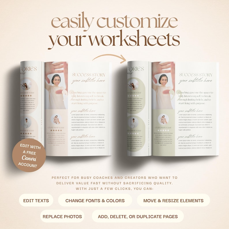 320-Page Coaching Workbook & Worksheet Template: Ebook Lead Magnet (Canva)