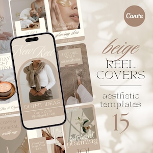 Modello di copertina del reel estetico, copertina del reel del creatore di contenuti beige, contenuto video UGC, video influencer, branding feed Instagram neutro