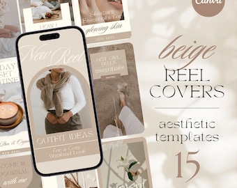 Beige Aesthetic Reel Covers, Neutral Instagram Feed Templates (Canva)