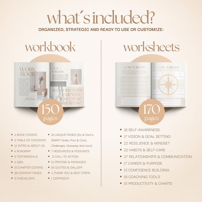320-Page Coaching Workbook & Worksheet Template: Ebook Lead Magnet (Canva)