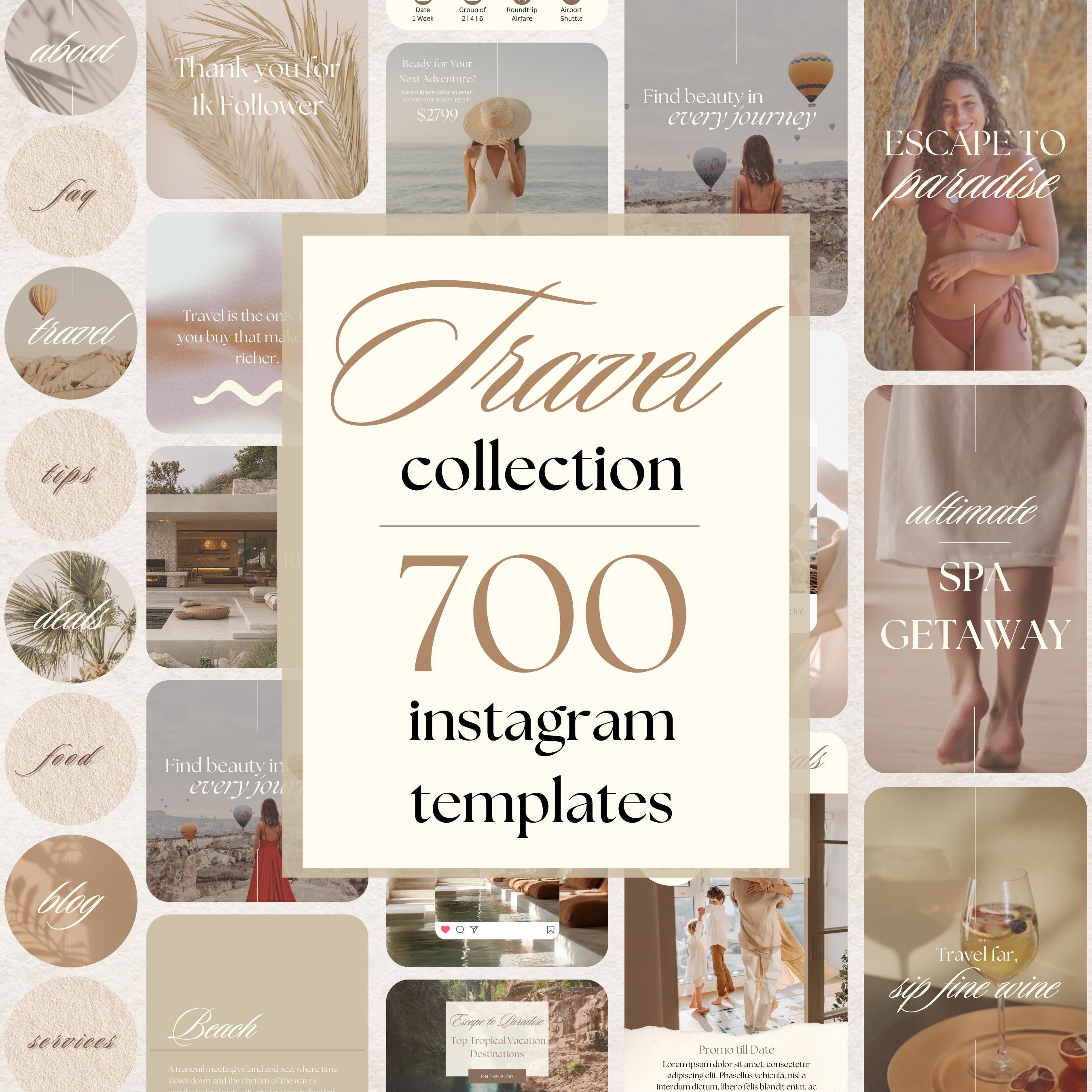 700 Travel Instagram Templates: Social Media Travel Agent Marketing & Content (Canva)