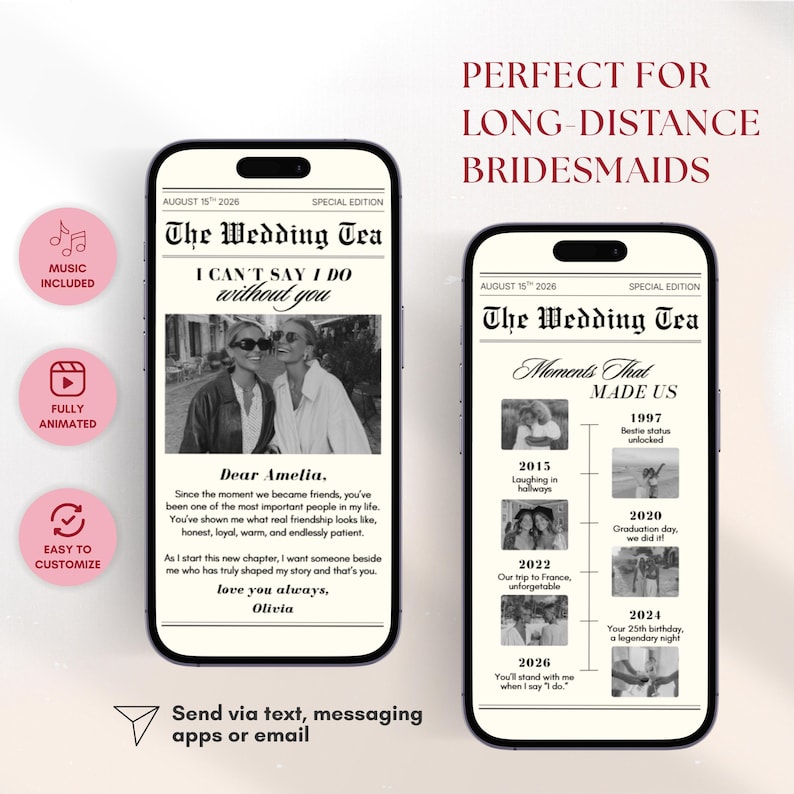 Bridesmaid Newspaper Video Proposal: Personalized Video Invitation Template, Maid of Honor Invite (Canva)