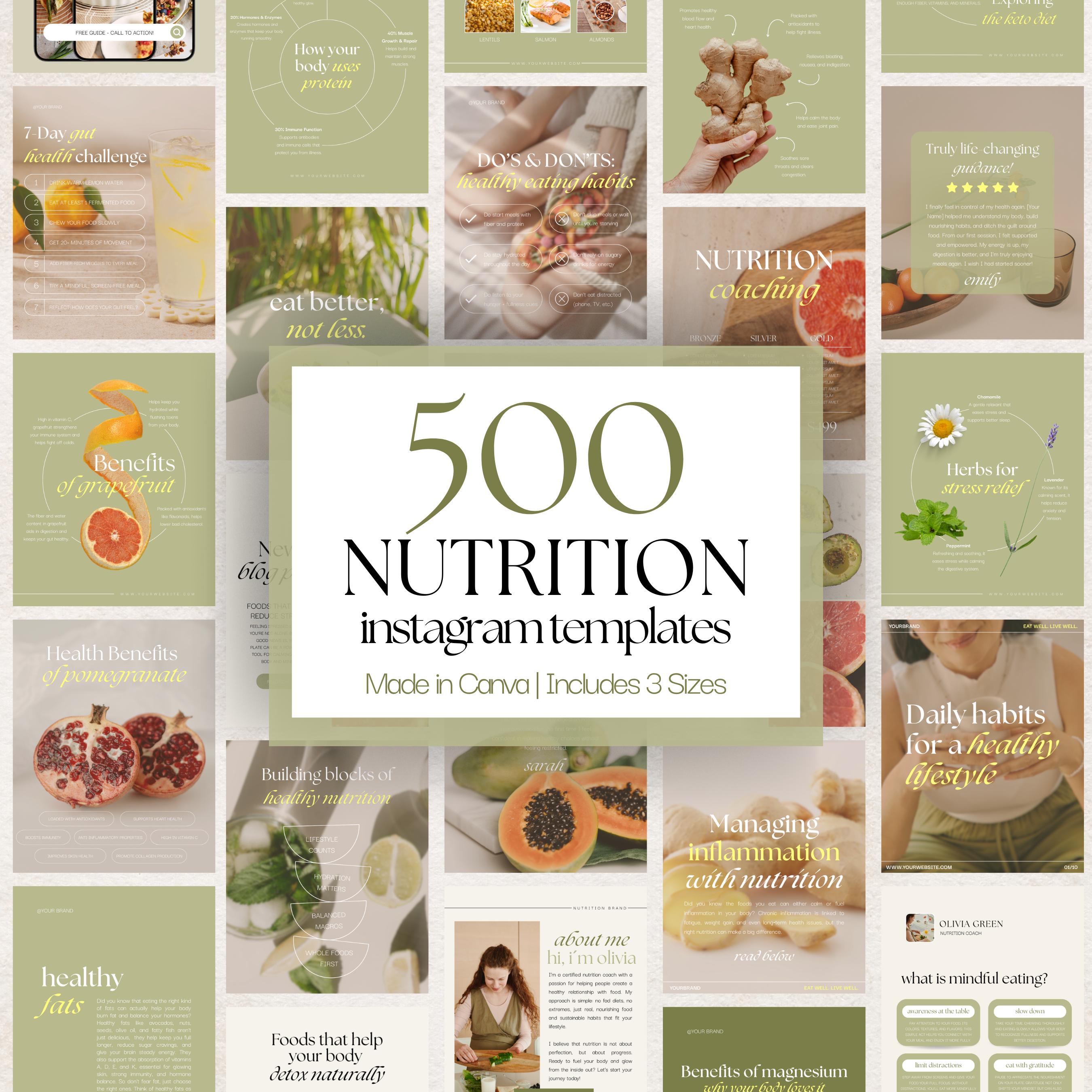500 Nutrition Coach Instagram Templates: Health & Wellness Social Media ...