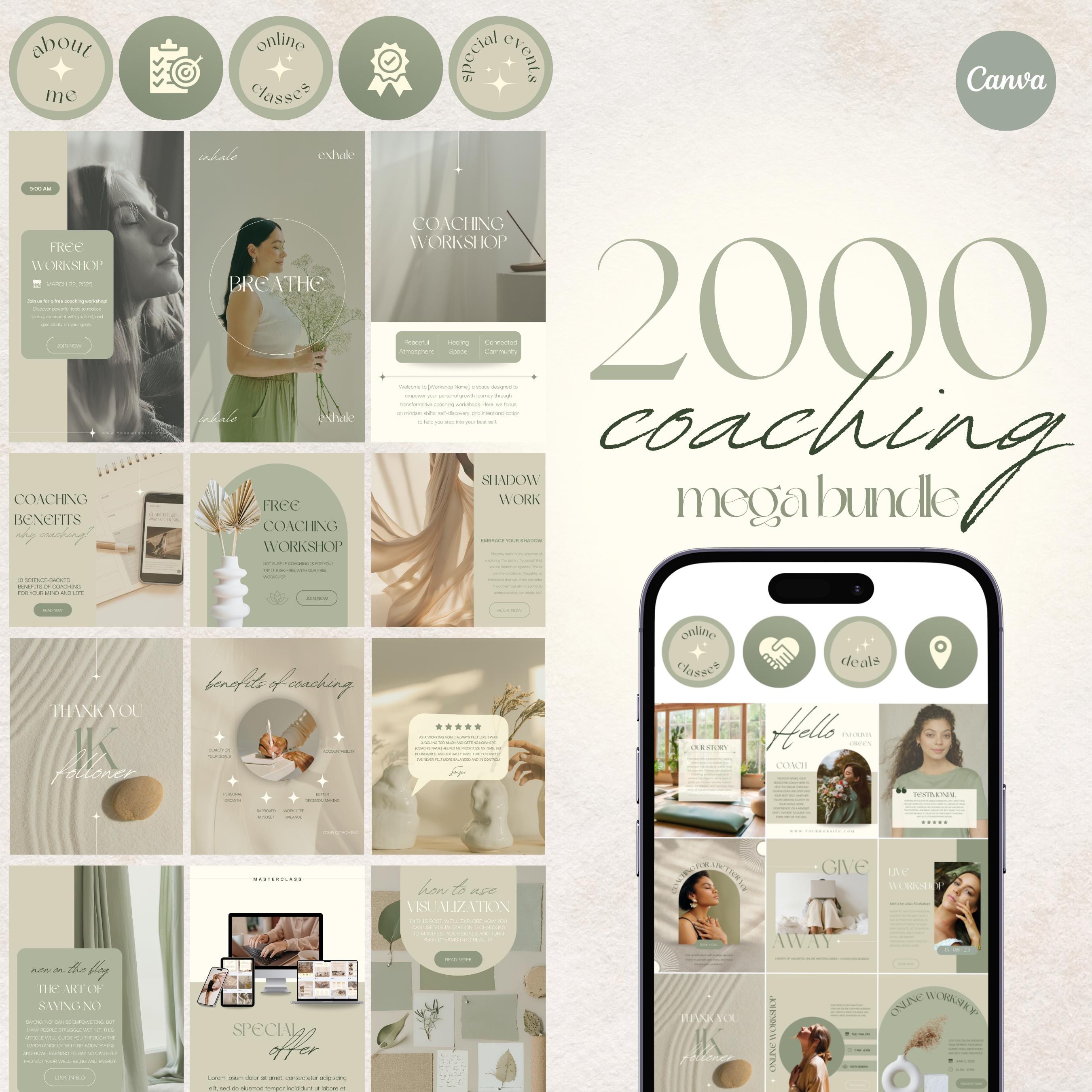 2000 Coaching Instagram Templates: Life Coach Social Media Bundle ...