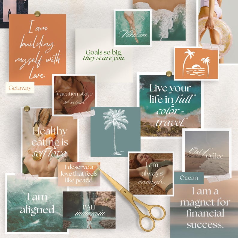 Vision Board Kit: Printable Goal Setting and Manifestation Planner (Affirmations, Words & Positive Quotes)