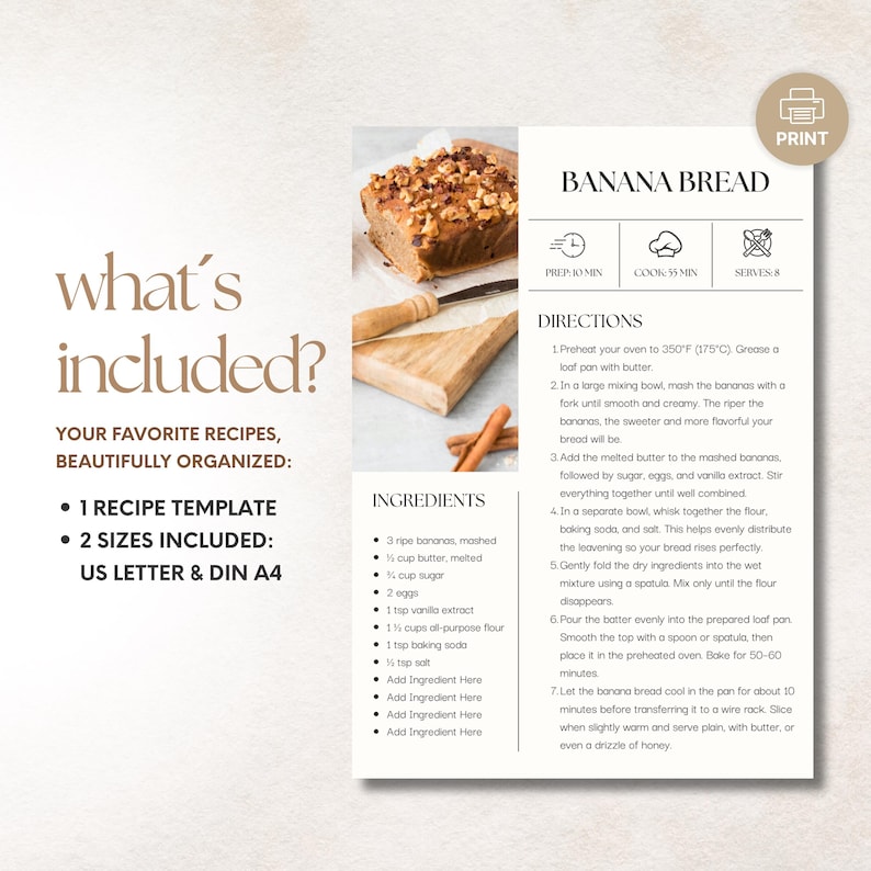 Simple Recipe Card Template: Printable Recipe Journal Sheet in A4/US letter (Canva Template)