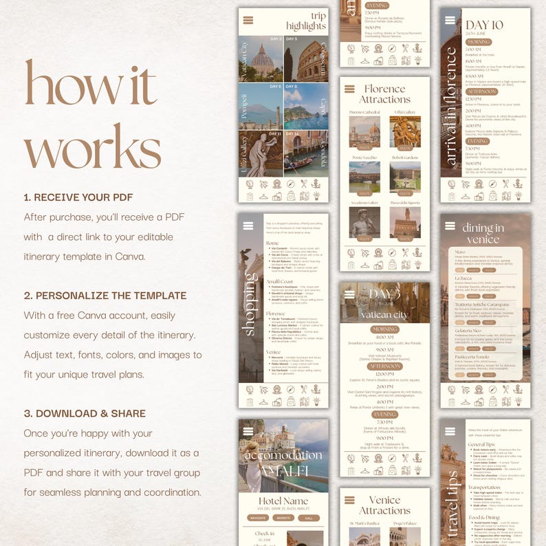 Itinerary Template
Weekend Itinerary
Travel Itinerary
Travel Guide
Travel Organizer
Travel Planner
Travel Social Media
Holiday Planner
Trip Itinerary Italy
Travel Agent Marketing
Vacation Planner
Canva Templates
Digital Itinerary