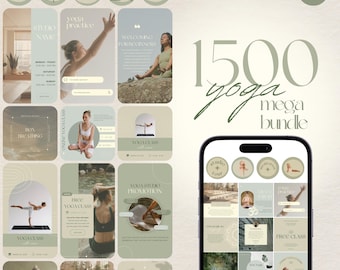 1500 Yoga Instagram Template Bundle: Yoga Studio & Instructor Social Media (Canva)