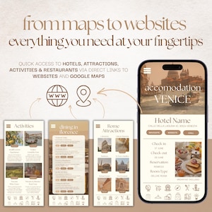 Travel Itinerary Template, Mobile Italy Travel Guide, Canva Trip Planner, Travel Agent Itinerary, Holiday Honeymoon Planner, Vacation Guide