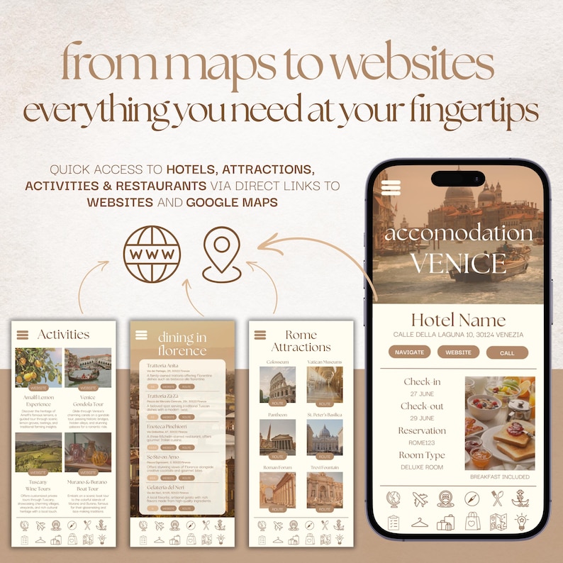 Travel Itinerary Template, Mobile Italy Travel Guide, Canva Trip Planner, Travel Agent Itinerary, Holiday Honeymoon Planner, Vacation Guide