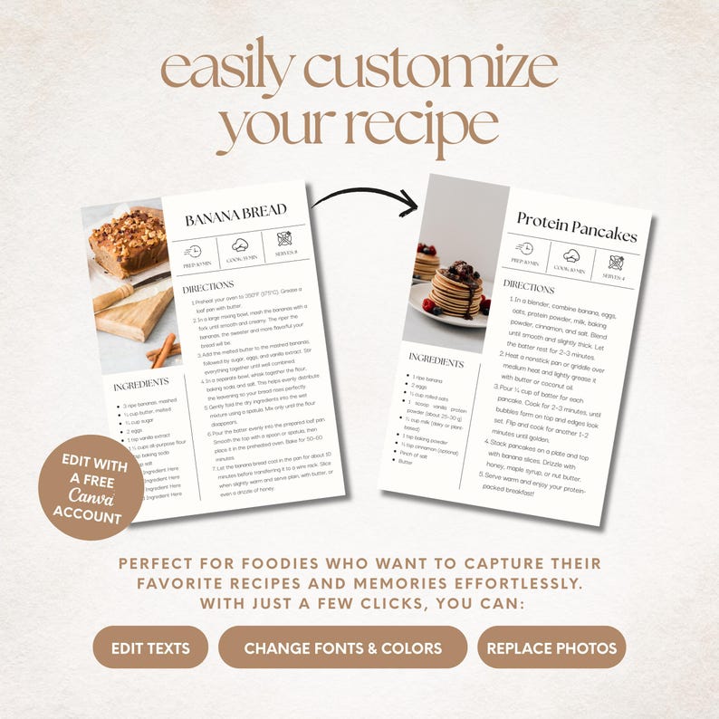 Simple Recipe Card Template: Printable Recipe Journal Sheet in A4/US letter (Canva Template)