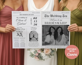 Newspaper Bridesmaid Proposal: Printable Flower Bouquet Template, Maid of Honor Proposal (Canva)