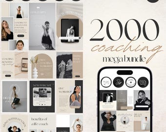 2000 Coaching Instagram Template Bundle: Life & Wellness Coach Social Media (Canva)