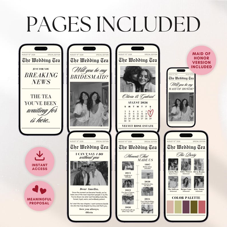 Bridesmaid Newspaper Video Proposal: Personalized Video Invitation Template, Maid of Honor Invite (Canva)
