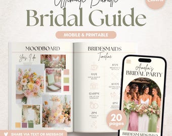 Bridesmaid Guide: Wedding Details & Itinerary, Bridal Party Info Template (Canva)