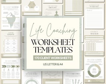 Plantilla de hojas de trabajo de coaching de vida: herramientas de coaching, productividad y terapia (Canva)