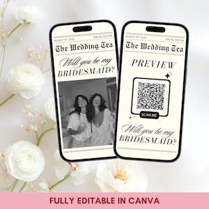 Bridesmaid Newspaper Video Proposal: Personalized Video Invitation Template, Maid of Honor Invite (Canva)