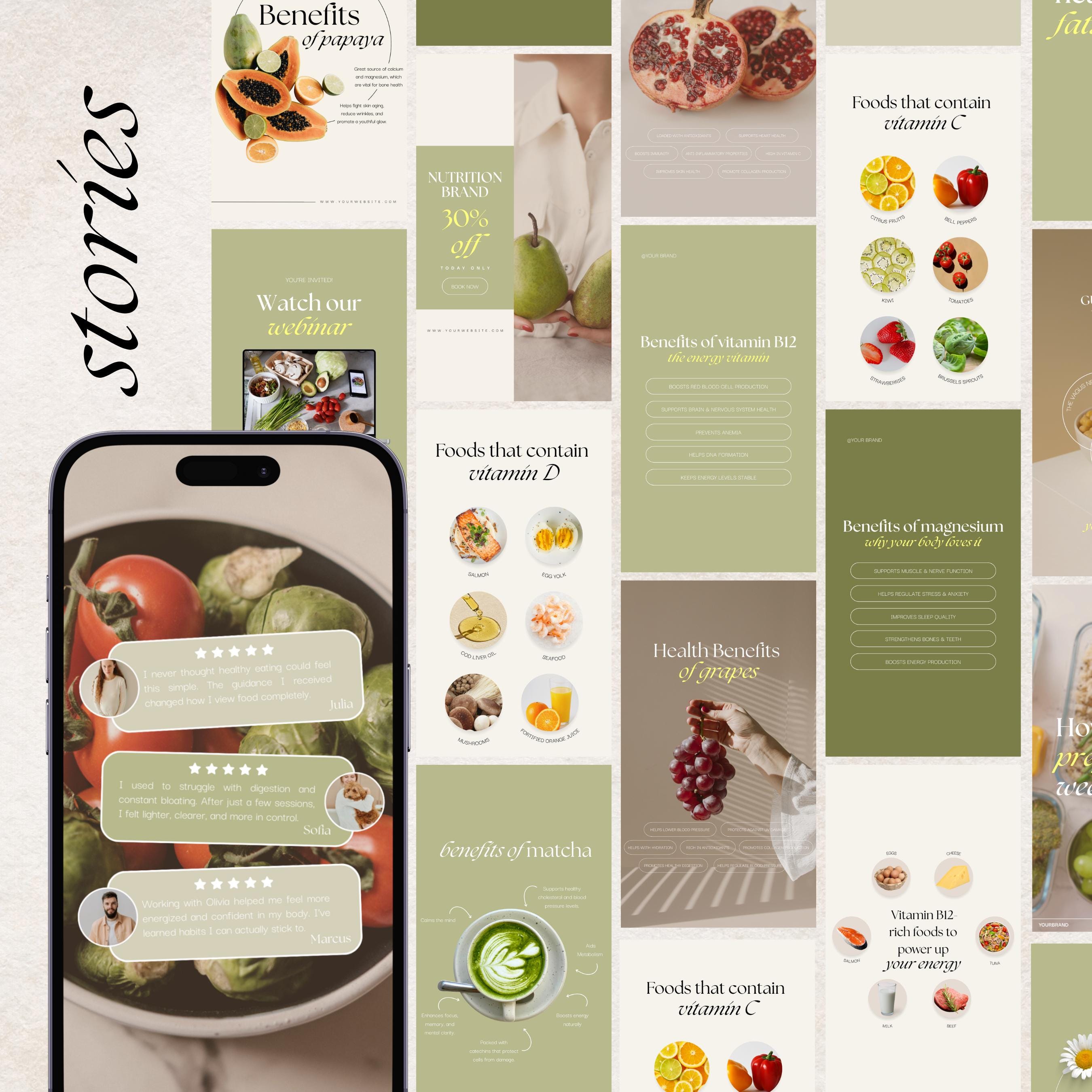 500 Nutrition Coach Instagram Templates: Health & Wellness Social Media ...