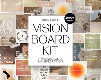 Vision Board Kit: Printable Goal Setting and Manifestation Planner (Affirmations, Words & Positive Quotes)
