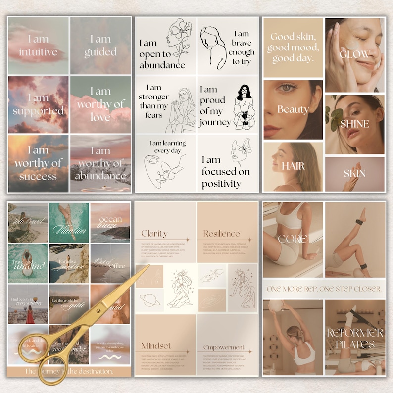 Vision Board Kit: Printable Goal Setting and Manifestation Planner (Affirmations, Words & Positive Quotes)