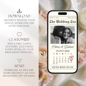 Bridesmaid Newspaper Video Proposal: Personalized Video Invitation Template, Maid of Honor Invite (Canva)