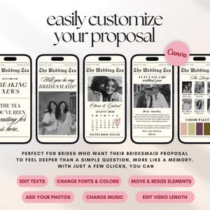 Bridesmaid Newspaper Video Proposal: Personalized Video Invitation Template, Maid of Honor Invite (Canva)