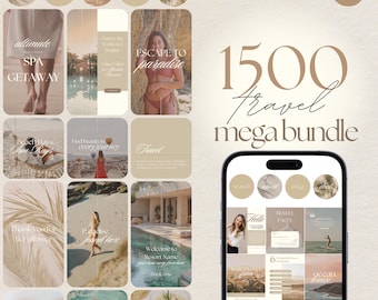 1500 plantillas de Instagram para viajes: Kit de branding para agencias de viajes en redes sociales (Canva)