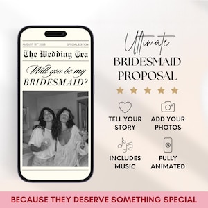 Bridesmaid Newspaper Video Proposal: Personalized Video Invitation Template, Maid of Honor Invite (Canva)