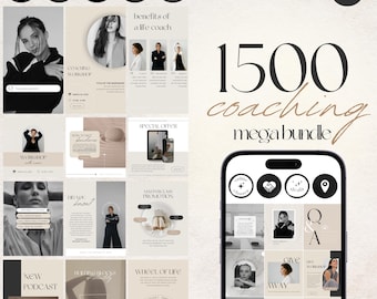 1500 Coaching Instagram Template Bundle: Life & Wellness Coach Social Media (Canva)