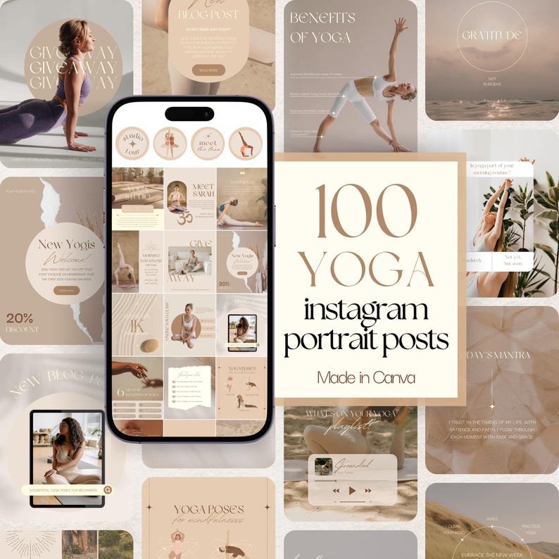 Yoga Instagram Post Templates: Wellness Studio Social Media, Story ...
