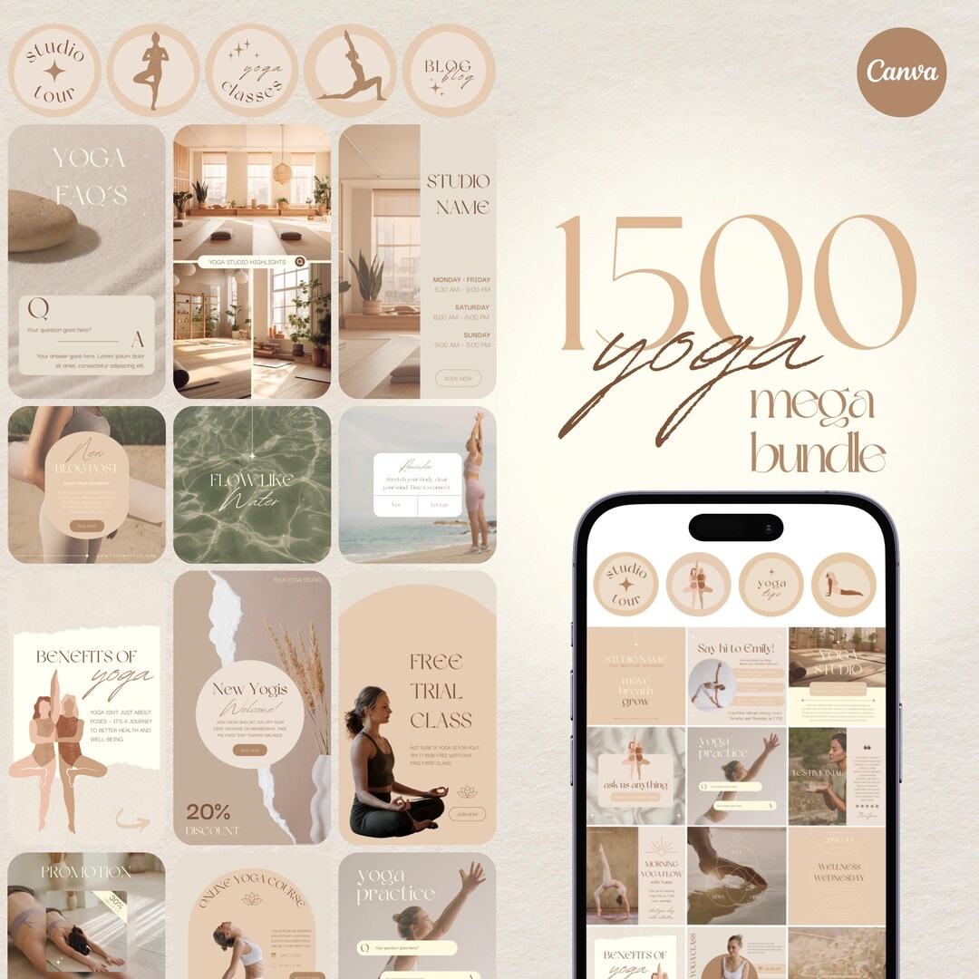 1500 Yoga Instagram Template Bundle: Yoga Studio & Instructor Branding ...